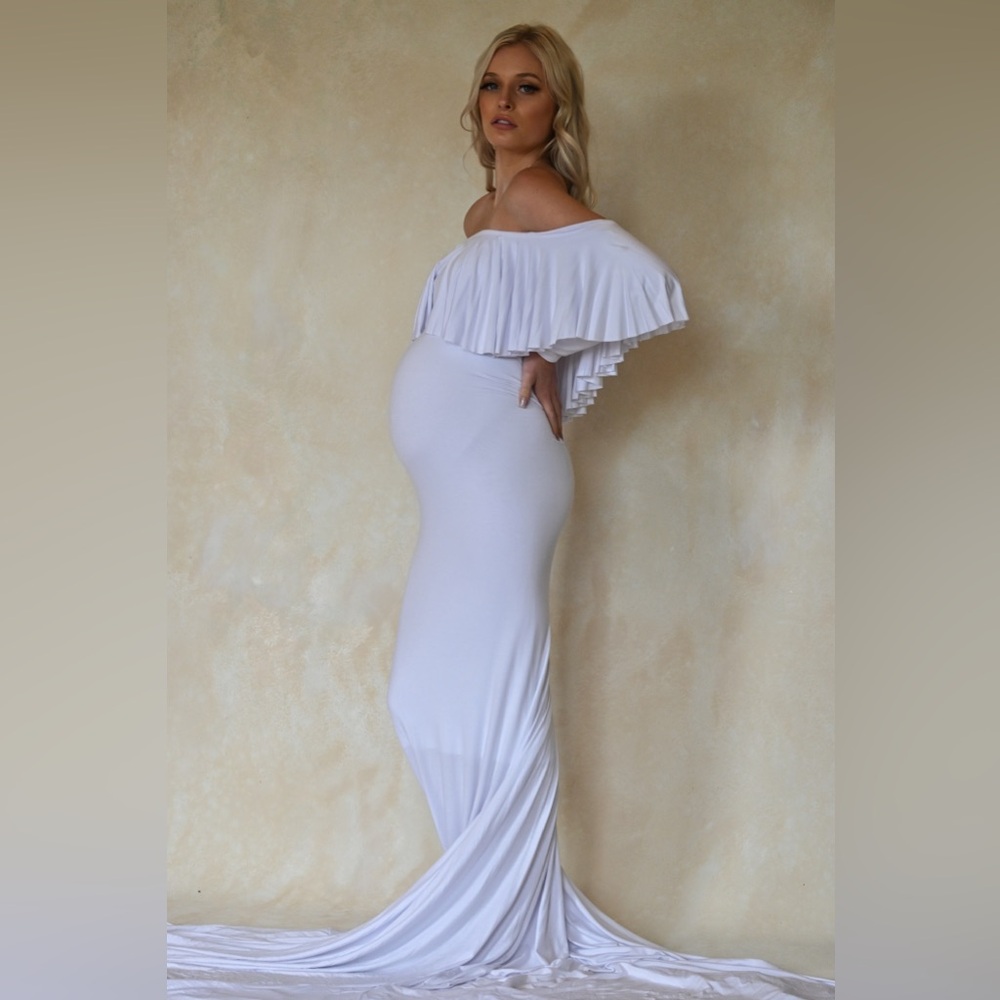 Off the Shoulder White Maternity Gown